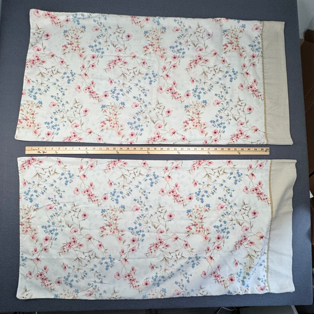 2 Westpoint Stevens King Size Pillowcase Tan White Stripes Light Flowers Florals